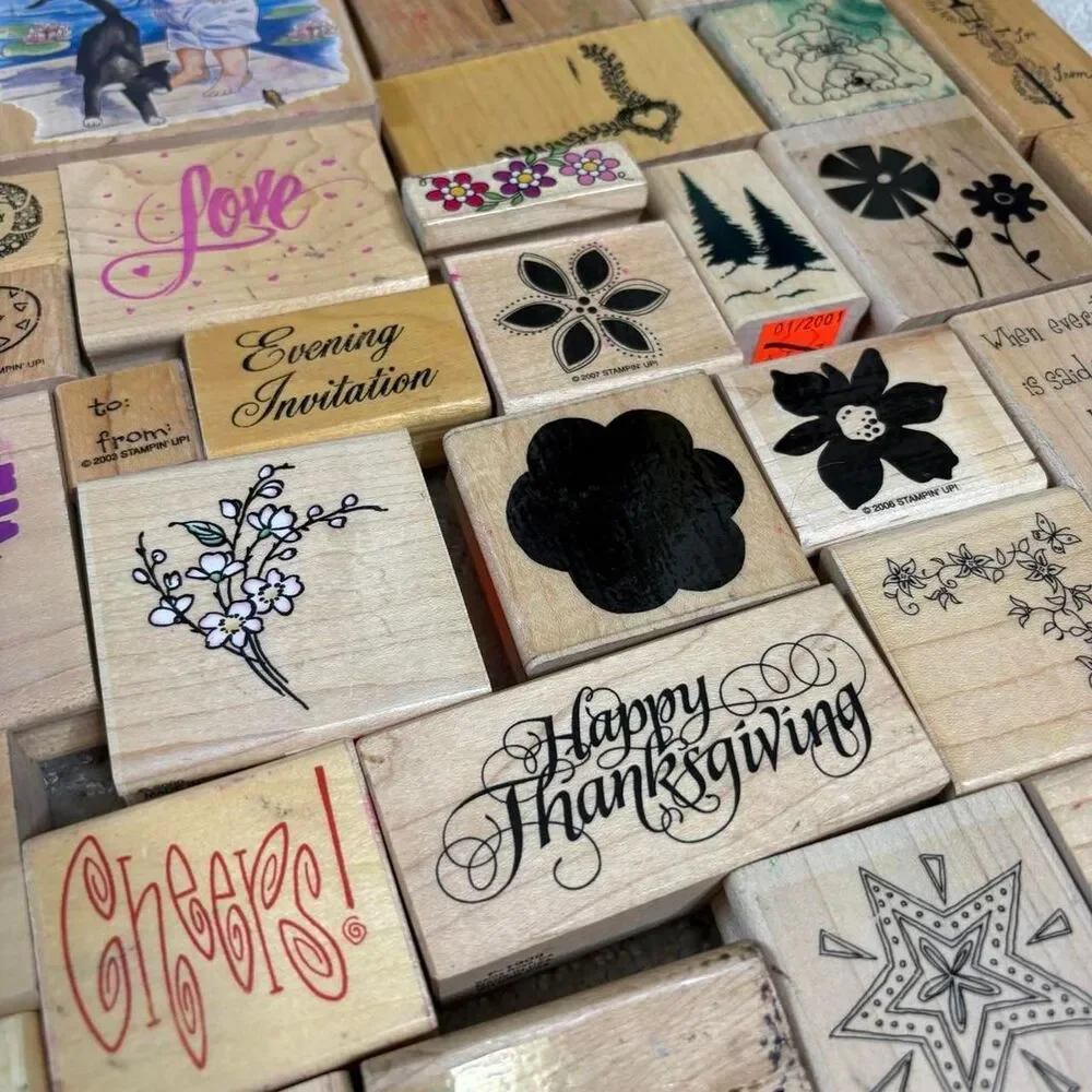 Vintage Rubber Stamp Collection 8lbs Lot 80s 90s 00s Holiday Flowers Animal Etc - Picture 2 of 5